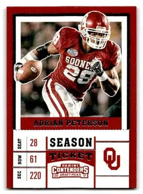 2017 Panini Contenders Draft Picks Adrian Peterson #3 Season Ticket Sooners - Football Card Single