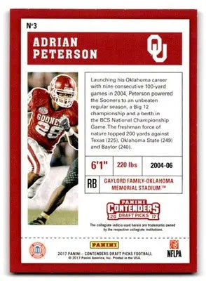2017 Panini Contenders Draft Picks Adrian Peterson #3 Season Ticket Sooners - Football Card Single