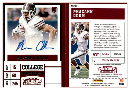 Original gloss of Phazahn Odom football card from 2017 Panini Contenders Draft Picks