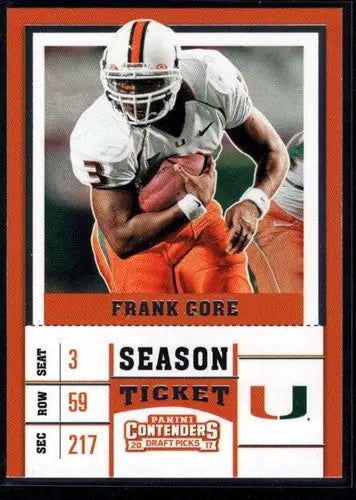 Original gloss of Frank Gore football card from Panini Contenders 2017 Draft Picks season