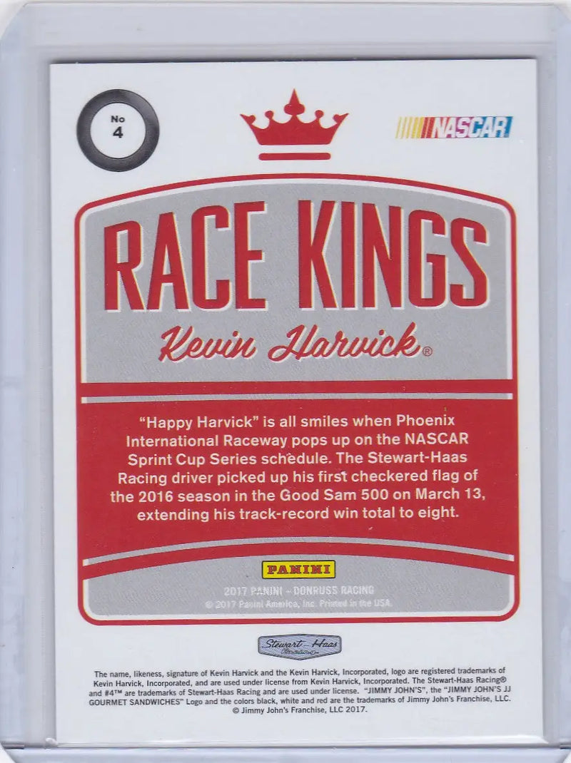 2017 Panini Donruss 53/99 Press Proof - #4 Kevin Harvick - Racing Card Single