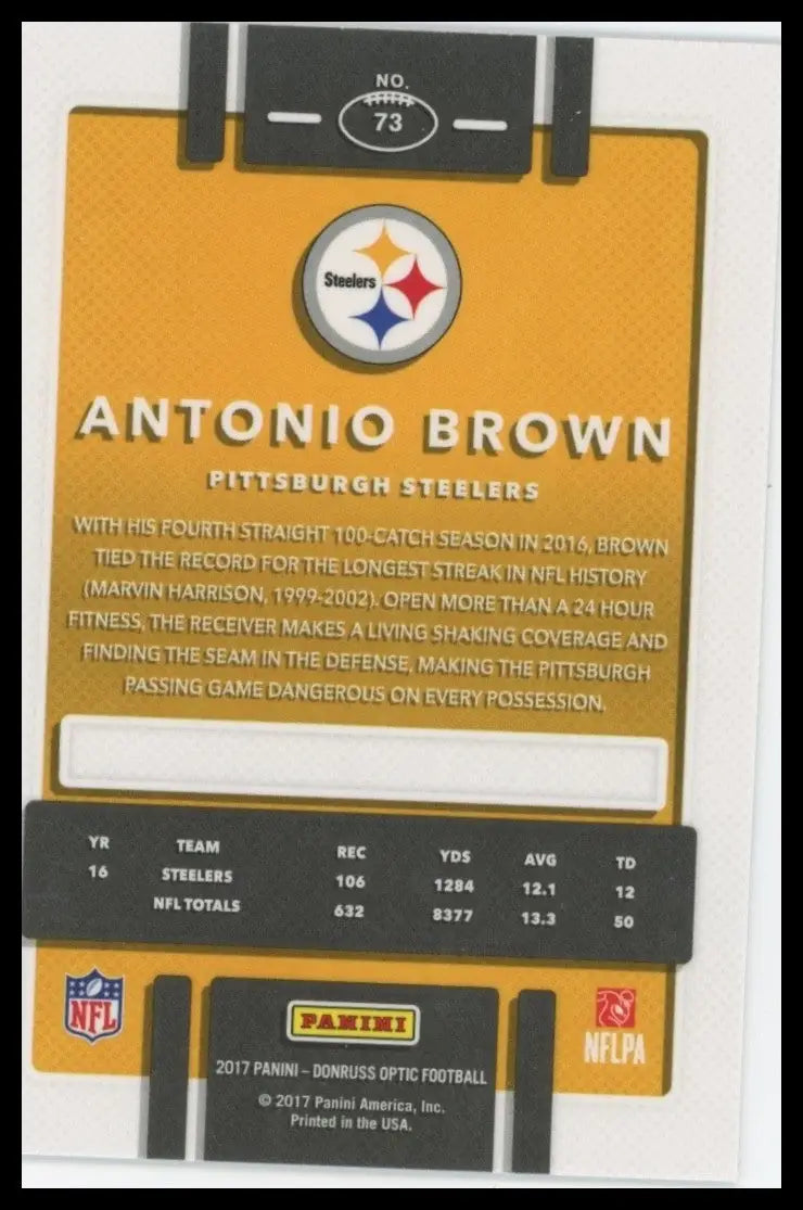 2017 Panini Donruss Optic Antonio Brown #73 Pittsburgh Steelers Football Card - Football Card Single