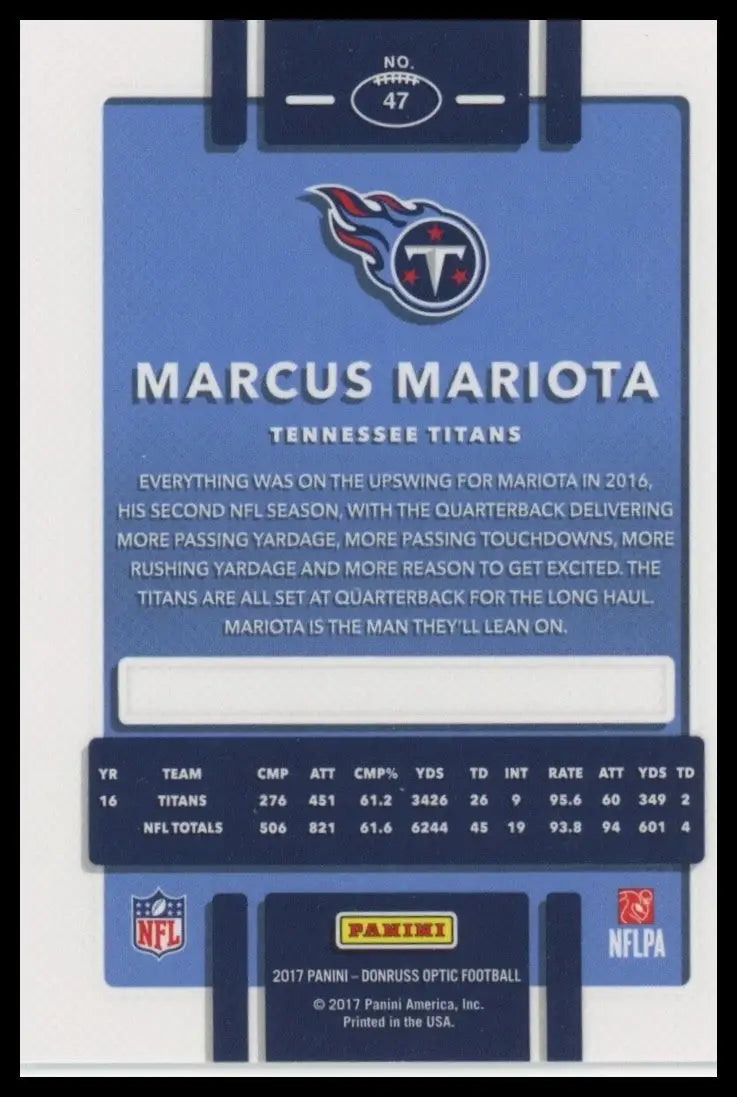 2017 Panini Donruss Optic Marcus Mariota #47 Tennessee Titans Football Card NFL - Football Card Single