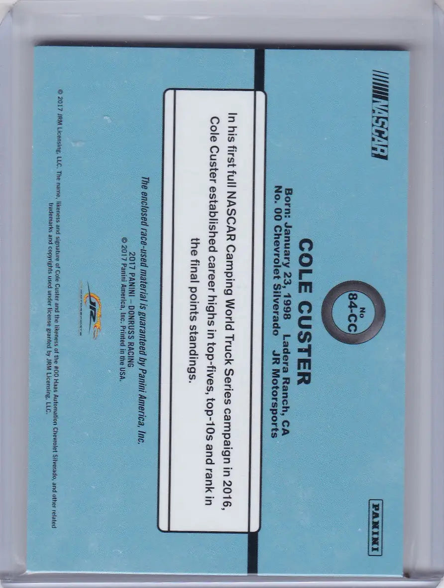 2017 Panini Donruss Relic #84-CC Cole Custer - Racing Card Single