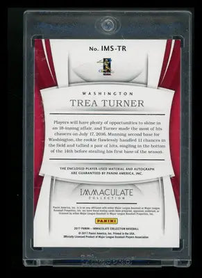 2017 Panini Immaculate Collection Trea Turner #IMS-TR Auto 54/99 Player-used - Baseball Card Single