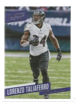 Original gloss football trading card featuring Lorenzo Taliaferro in Ravens uniform from Panini Prestige