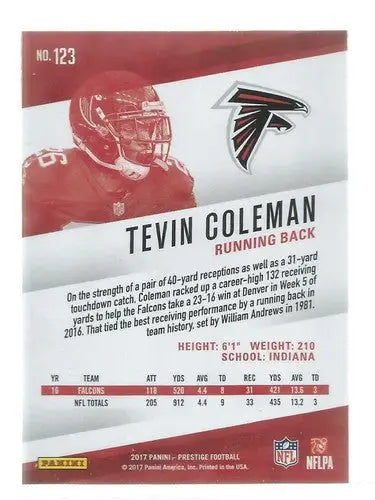 2017 Panini Prestige Tevin Coleman football card Falcons original gloss simply Sandoval