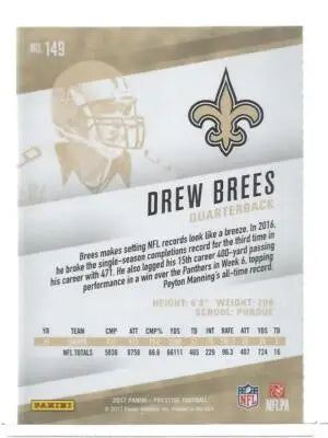 Original gloss collectible football trading card featuring Drew Brees from Panini Prestige
