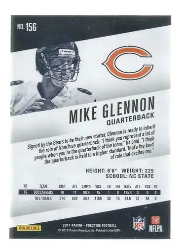 Back of 2017 Panini Prestige Mike Glennon trading card with original gloss Simply Sandoval