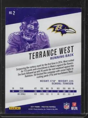 2017 Panini Prestige #2 Terrance West NM-MT Ravens - Football Card Single