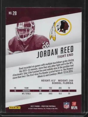 Original gloss of 2017 Panini Prestige Jordan Reed sports card from Simply Sandoval