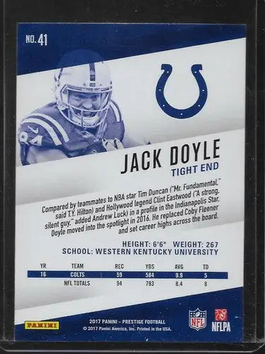 2017 Panini Prestige Jack Doyle Colts sports cards with original gloss simply sandoval