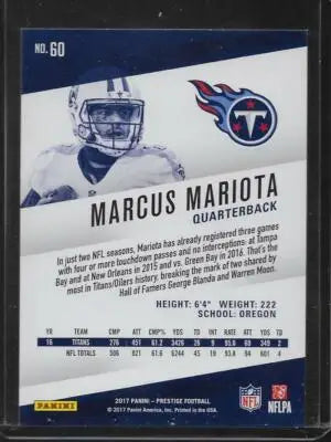 2017 Panini Prestige Marcus Mariota Titans football trading card with original gloss sports cards