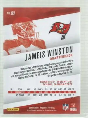 Original gloss Panini Prestige football card of Jameis Winston Buccaneers 2017 Simply Sandoval