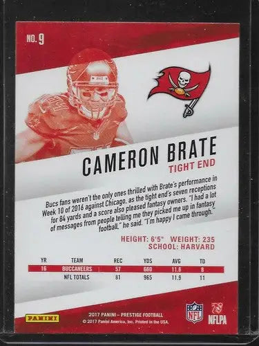 2017 Panini Prestige Cameron Brate football card with original gloss Buccaneers collectible