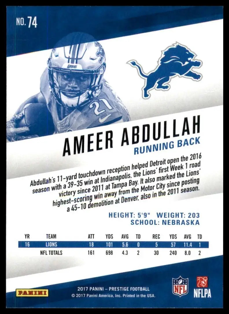 2017 Panini Prestige - Ameer Abdullah #74