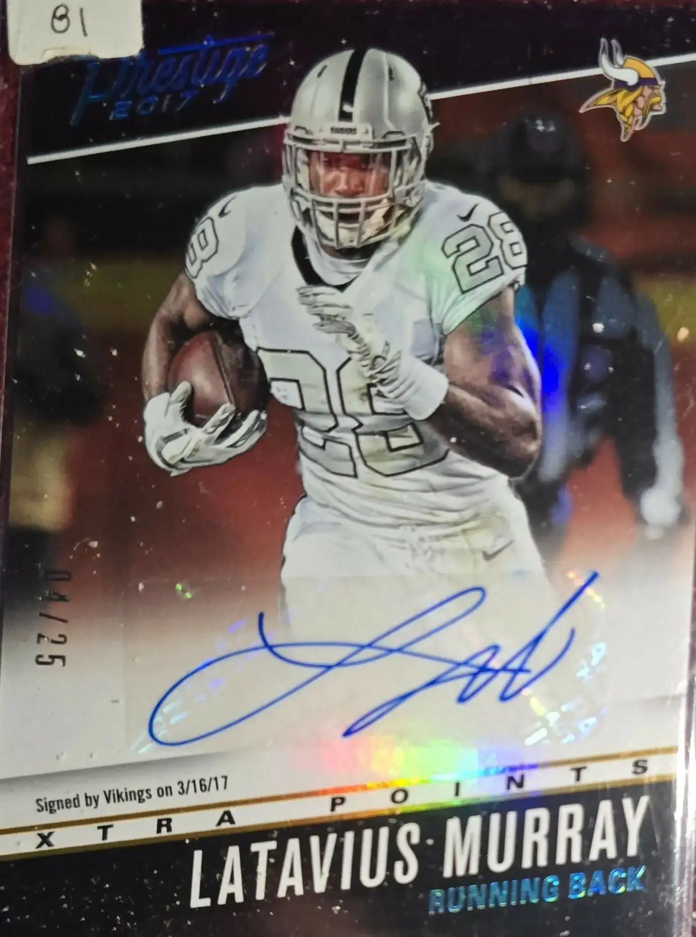 2017 PANINI PRESTIGE XTRA POINTS BLACK SSP AUTO 04/25 LATAVIUS MURRAY - Football Card Single