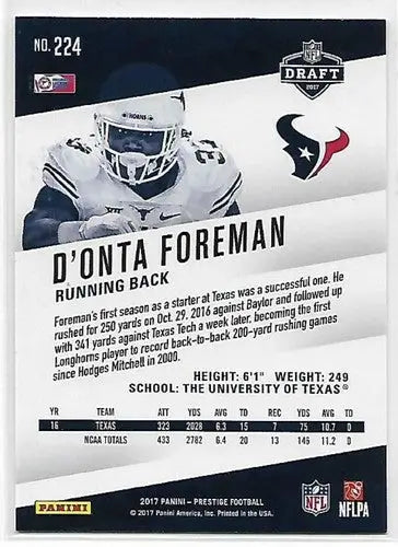 2017 Panini Prestige Xtra Points Blue #224 D’Onta Foreman NM-MT Texans Rookies - Football Card Single