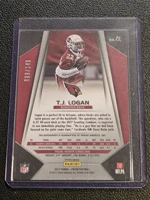 2017 Panini Prizm #RA-TJL T.J. Logan Rookie Autographs Prizm Blue Wave #/149 - Football Card Single