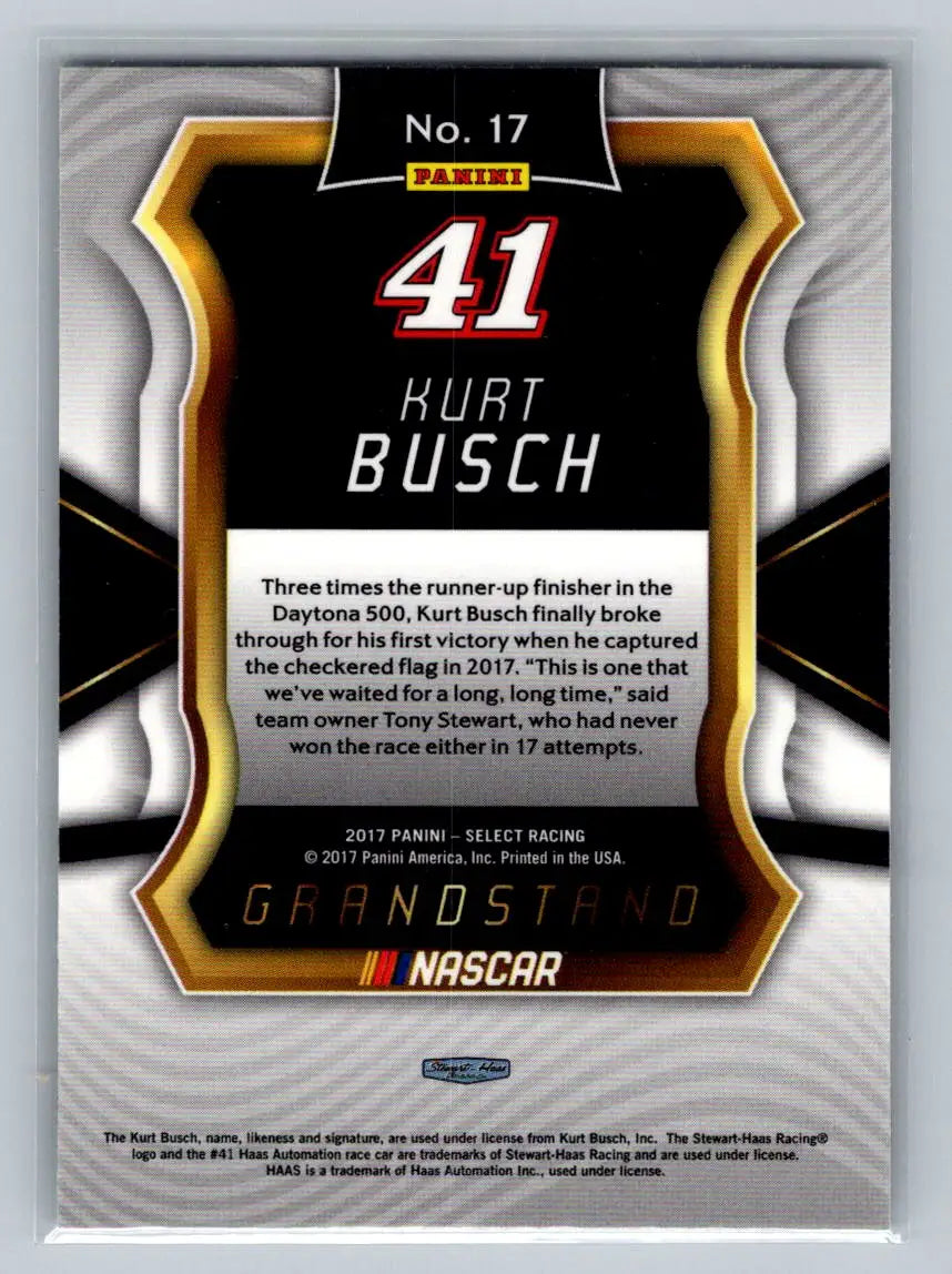 2017 Panini Select #17 Kurt Busch Stewart-Haas Racing - Racing Card Single