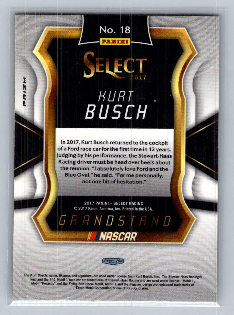 2017 Panini Select #18 Kurt Busch Purple Pulsar Prizms - Racing Card Single