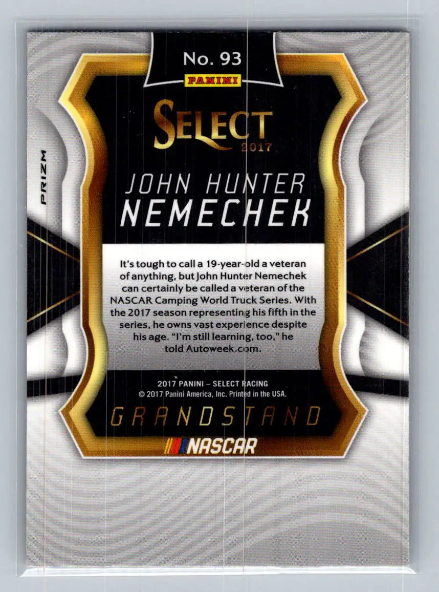 2017 Panini Select #93 John Hunter Nemechek Purple Pulsar Prizms - Racing Card Single