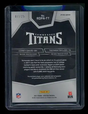 2017 Panini Spectra Prizm Corey Davis Taywan Taylor #RDPA-TT Auto 07/25 Patch - Football Card Single