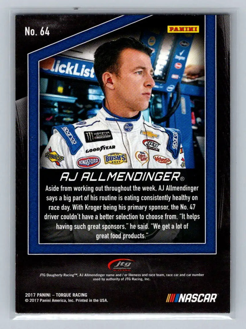 2017 Panini Torque #64 A.J. Allmendinger JTG Daugherty Racing - Racing Card Single