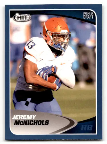 Football trading card from 2017 SAGE Hit Premier Draft Blue featuring Jeremy Mcnichols