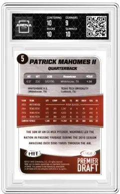 2017 Sage Hit Premier Draft Patrick Mahomes II #5 Football Arena Club 9.5 - Football Card Single