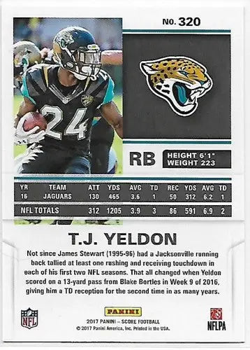 Football trading card 2017 Score Gold T.J. Yeldon NM-MT Jaguars with original gloss