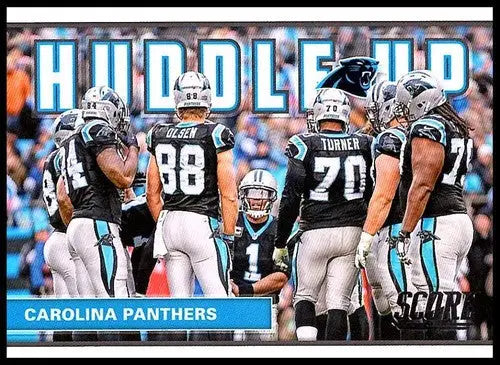Carolina Panthers score huddle featuring Cam Newton in original gloss 2017 Score Huddle Up card