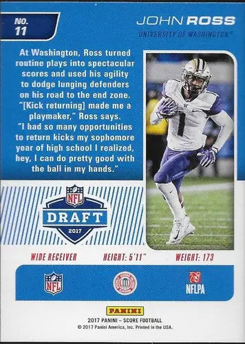 2017 Score NFL Draft John Ross football card displayed in Score NFL Draft product
