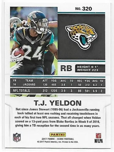 2017 Score Red T.J. Yeldon NM-MT Jaguars football card with original gloss