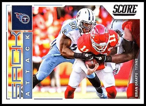 Football card featuring 2017 Score Sack Attack Brian Orakpo Titans NM-MT