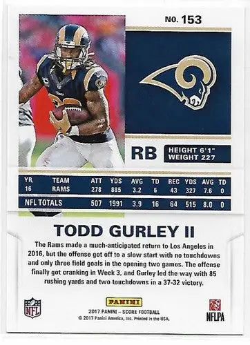 Todd Gurley football card with original gloss from 2017 Scorecard NM-MT LA Rams