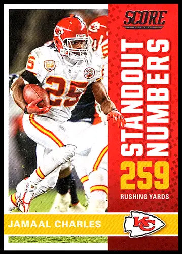 2017 Score Standout Numbers Jamaal Charles Chiefs football card NM-MT