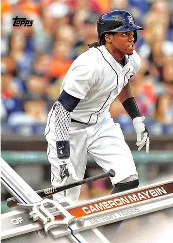 2017 Topps Cameron Maybin baseball card with original gloss, Tigers card typically sells
