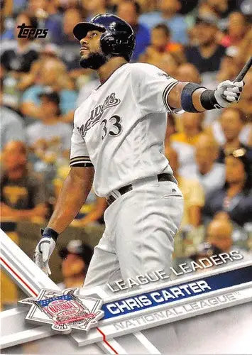 Original gloss Baseball card featuring Chris Carter from 2017 Topps #170 Brewers