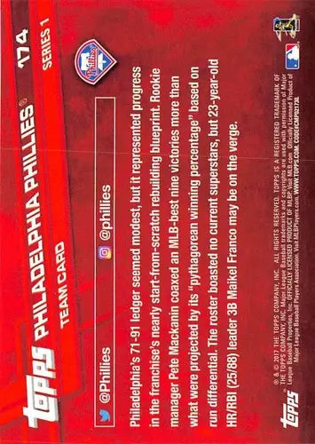 2017 Topps #174 Philadelphia Phillies NM Near Mint Phillies ID:23015 - Baseball Card Single