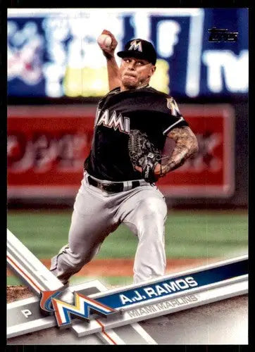 Original gloss baseball card of A.J. Ramos NM-MT Marlins from 2017 Topps 194