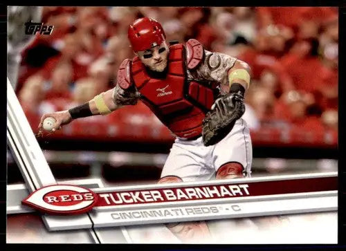Tucker Barnhart baseball card from 2017 Topps with original gloss featuring Reds players