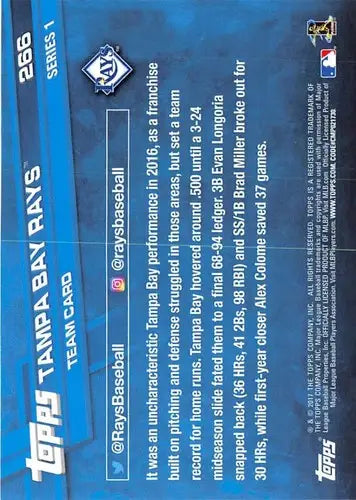 Original gloss Tampa Bay Rays baseball card from 2017 Topps #266 Tampa Bay Rays NM-MT