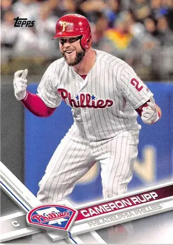Original gloss baseball trading card of Cameron Rupp in Phillies uniform from 2017 Topps