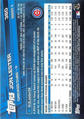 2017 Topps #360 Jon Lester NM-MT Cubs - Baseball Card Single