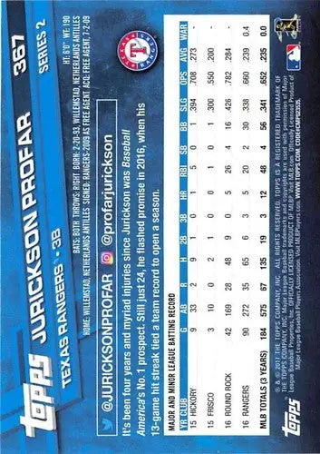 2017 Topps #367 Jurickson Profar NM-MT Rangers - Baseball Card Single