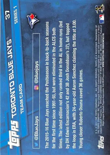 Toronto Blue Jays baseball card featuring original gloss from 2017 Topps series