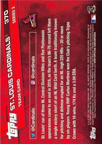 2017 Topps #370 St. Louis Cardinals NM-MT Cardinals - Baseball Card Single