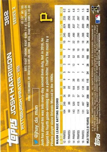 2017 Topps #382 Josh Harrison NM-MT Pirates ID:5427 - Baseball Card Single