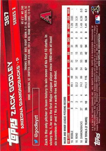 2017 Topps #387 Zack Godley NM-MT Diamondbacks - Baseball Card Single